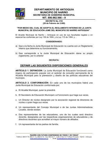 Descargar Decreto No.18 del 28-FEB-2009Tipo de archivo - NariÃ±o