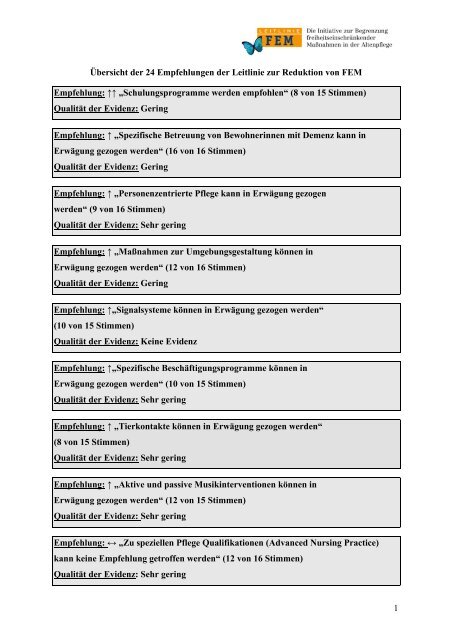 Die 24 Empfehlungen der Leitlinie - Leitlinie FEM