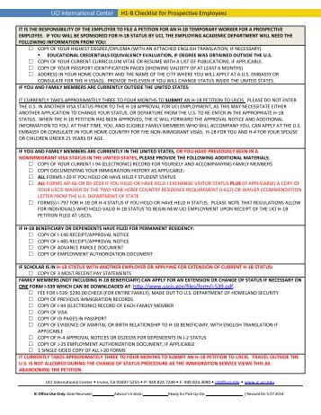 H-1B Checklist for Prospective Employee - UCI International Center