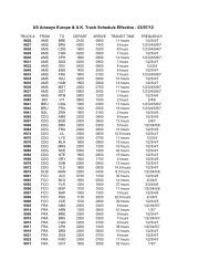 US Airways Europe & U.K. Truck Schedule Effective - 03/07/12