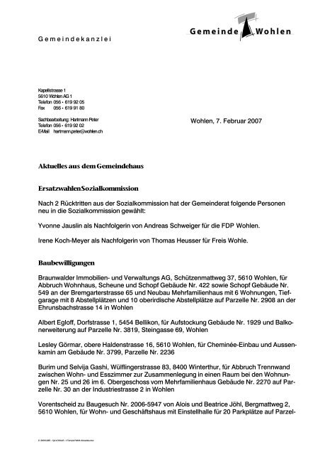 Briefvorlage A4 Der Gemeinde Wohlen Freiamt Online