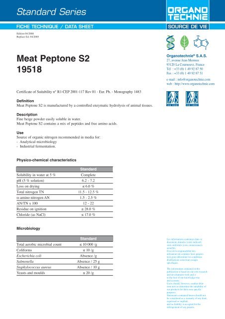 Standard Series Meat Peptone S2 19518 - TekniScience.com