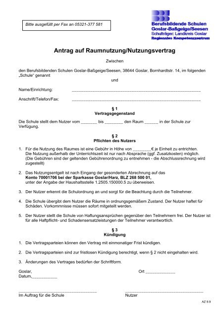 Antrag auf Raumnutzung/Nutzungsvertrag - Berufsbildende Schulen ...