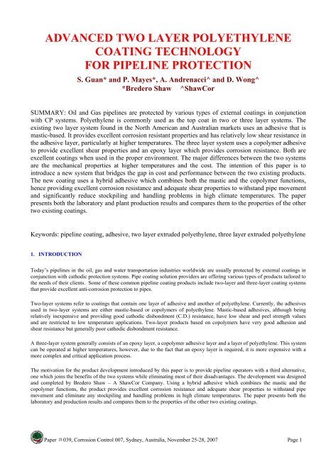 advanced two layer polyethylene coating ... - Bredero Shaw