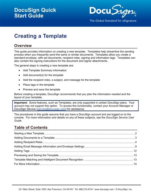 Creating a Template quick start guide - DocuSign