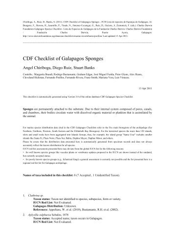 CDF Checklist of Galapagos Sponges - CDF Galapagos Species ...