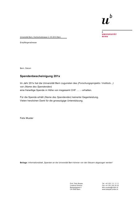 Vorlage Spendenbescheinigung - Finanzabteilung - Universität Bern