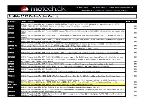Prisliste 2012 Kaoko - MC-Tech