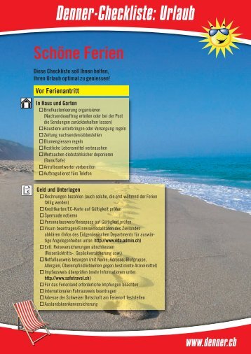 Denner-Checkliste: Urlaub - bei Denner Reisen