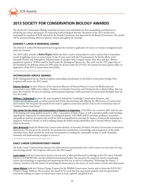 ICCB 2013 Program - Society for Conservation Biology