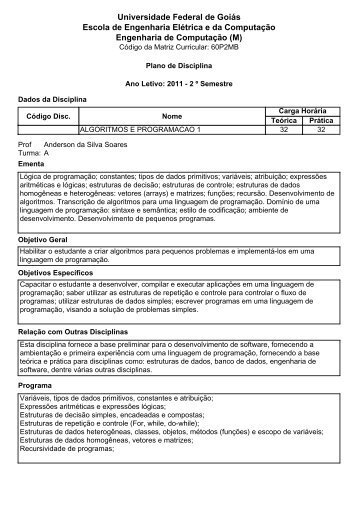 Universidade Federal de Goiás Escola de Engenharia Elétrica e da ...