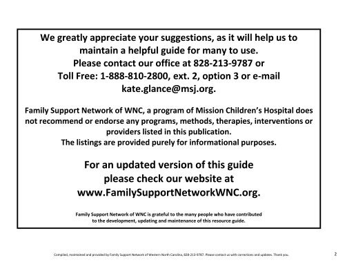 Community Resource Guide for Special Needs ... - Mission Health