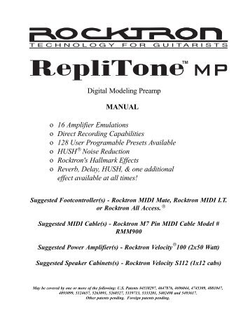 Owners Manual for Rocktron RepliTone 1x12 Digital Replicating