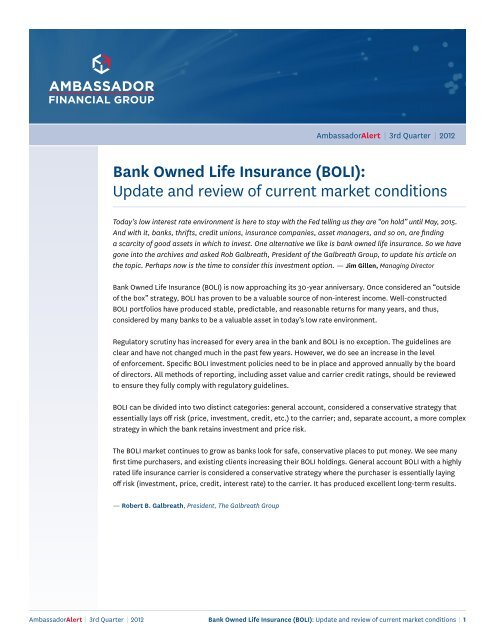 Bank Owned Life Insurance (BOLI) - Ambassador Financial Group