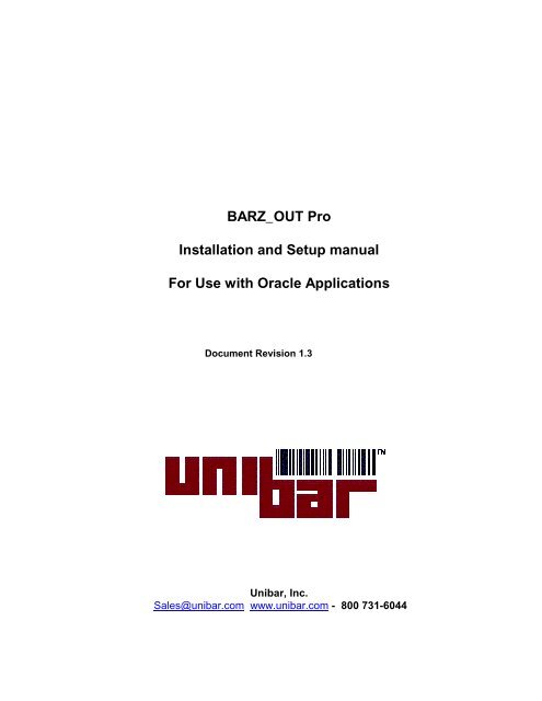 BARZ_OUT Pro Installation and Setup manual For Use with Oracle ...