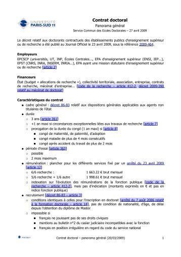 Panorama contrat doctoral (27/04/09) - Ecole Doctorale MIPEGE