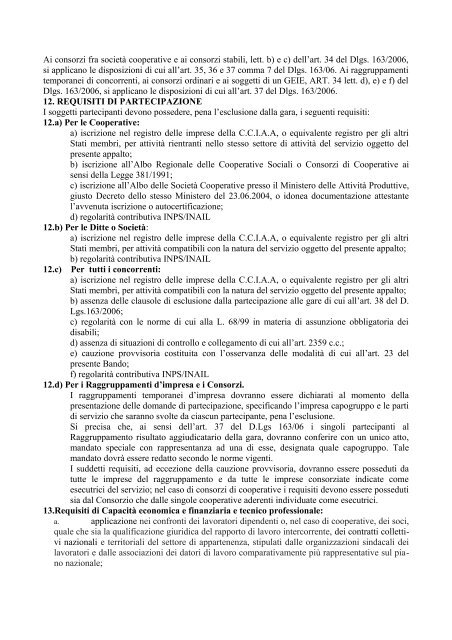 Avviso pubblico di gara a procedura aperta Servizio SAD e ADI