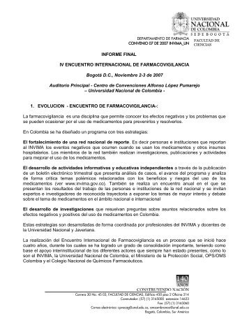 Informe IV encuentro de farmacovigilancia 2007 - Facultad de ...