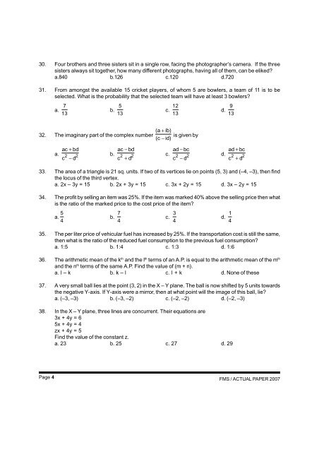 FMS Actual Paper – 2007 (Memory Based Questions)