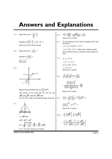 FMS Actual Paper – 2007 (Memory Based Questions)