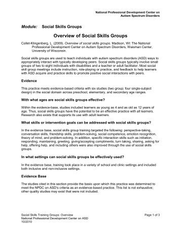 Overview of Social Skills Groups - National Professional ...