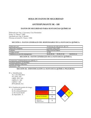 hoja de datos de seguridad antiespumante sk ... - Silicona.com.mx