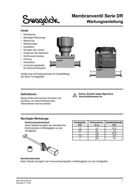 Membranventil Serie DR Wartungsanleitung (MS-CRD ... - Swagelok