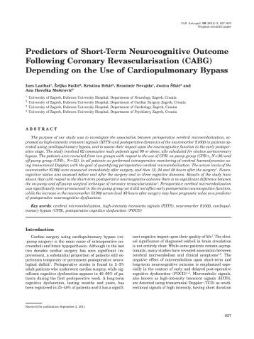 Predictors of Short-Term Neurocognitive Outcome Following ...