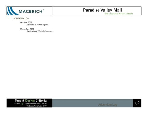 Paradise Valley Mall General Information Criteria - Macerich