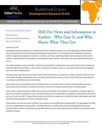 SMS For News and Information in Zambia - Who ... - AudienceScapes