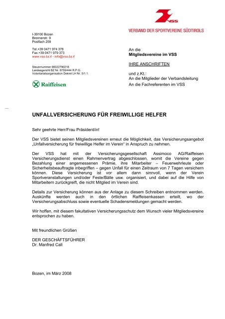 UNFALLVERSICHERUNG FÜR FREIWILLIGE HELFER