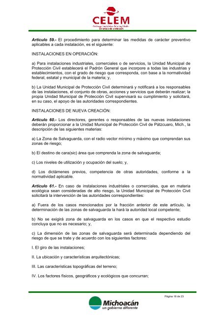 REGLAMENTO MUNICIPAL DE PROTECCIÃN CIVIL - MichoacÃ¡n