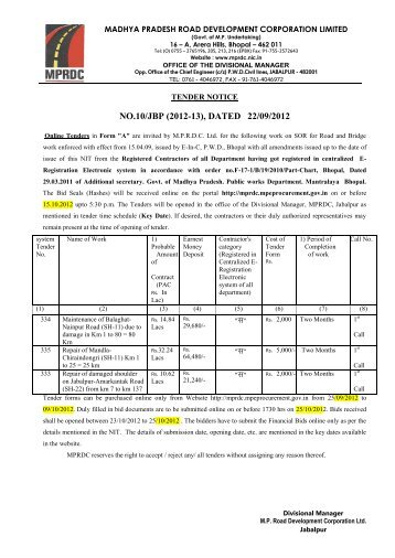 tender notice no - Madhya Pradesh Road Development Corporation ...