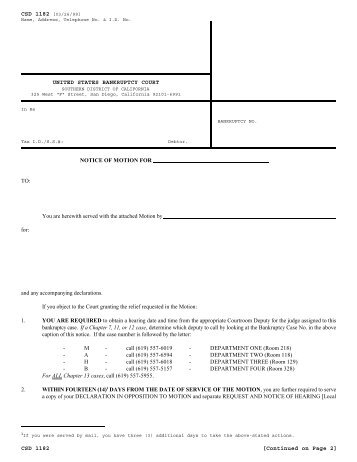 CSD 1182 - US Bankruptcy Court