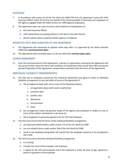 CrimTrac Enterprise Agreement 2011-2014