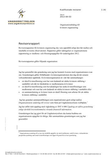 Revisorsrapport - Ungdomsstyrelsen