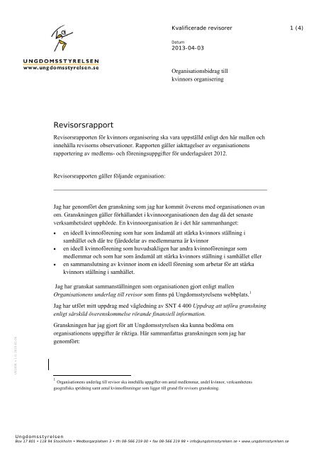 Revisorsrapport - Ungdomsstyrelsen