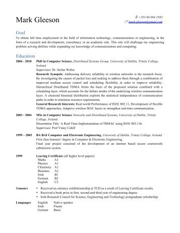 Academic CV - Distributed Systems Group - Trinity College Dublin