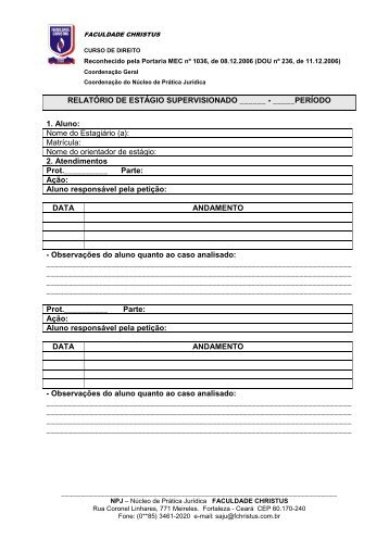 Modelo de Relatório de Estágio Supervisionado - Faculdade Christus