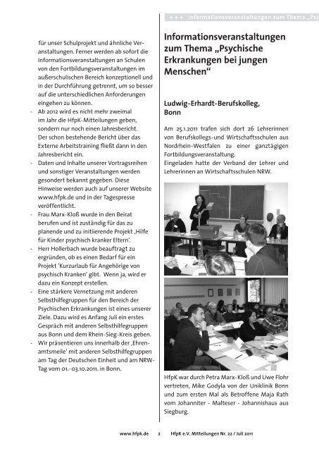 HfpK e.V. Mitteilungen Nr. 22 â Juli 2011 - Hilfe fÃ¼r psychisch Kranke ...