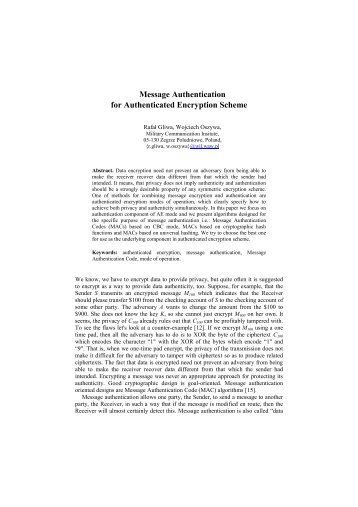 Message Authentication for Authenticated Encryption Scheme
