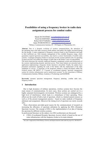 Possibilities of using a frequency broker in radio data assignment ...