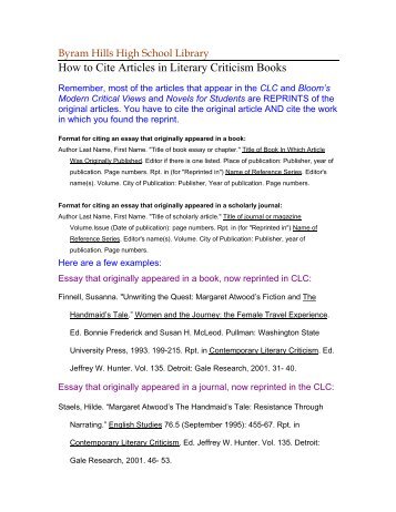 How to Cite the Contemporary Literary Criticism - Byram School ...