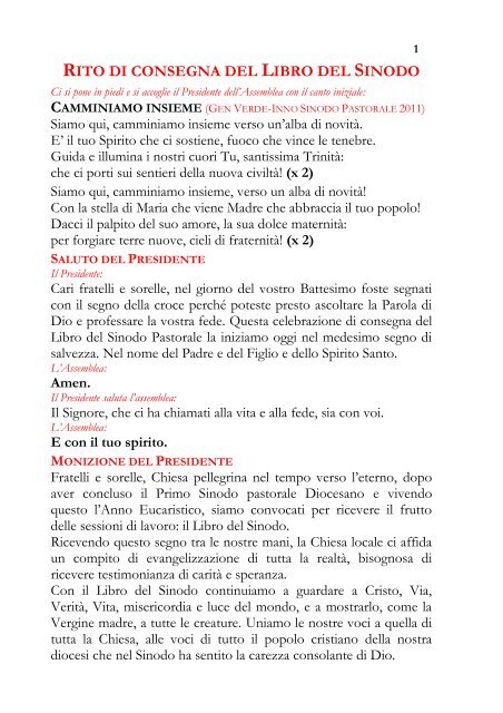 rito di consegna del libro del sinodo - Diocesi Altamura - Gravina ...