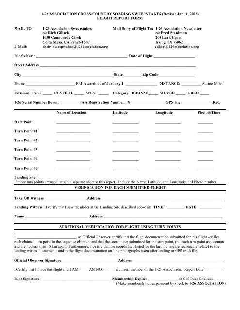 FLIGHT REPORT FORM MAIL TO - 1-26 Association