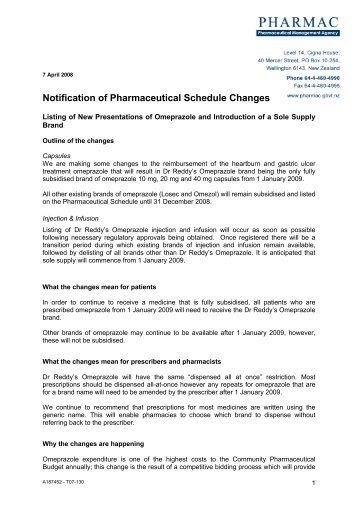 Notification of Pharmaceutical Schedule Changes