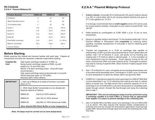 E.Z.N.A. Â® plasmid midiprep kit Protocol (PDF Version)