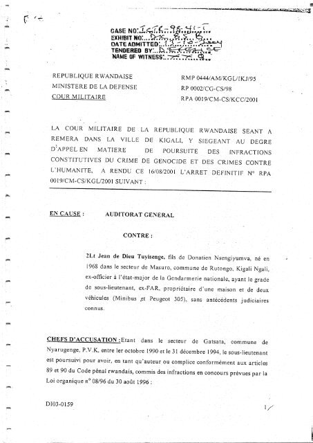 Agaba, Charles 16 aoÃ»t 2001 - France Rwanda GÃ©nocide