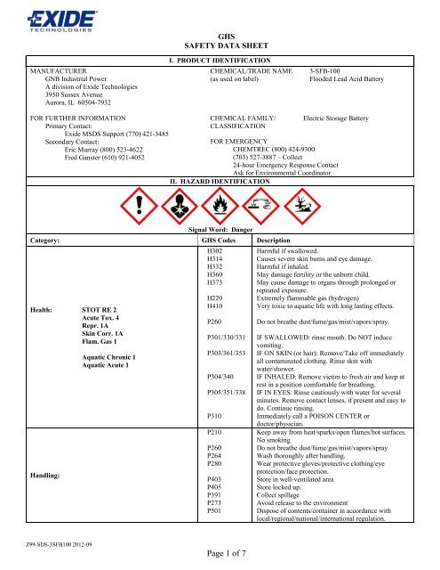 Z99-SDS-3SFB100 - Exide Technologies