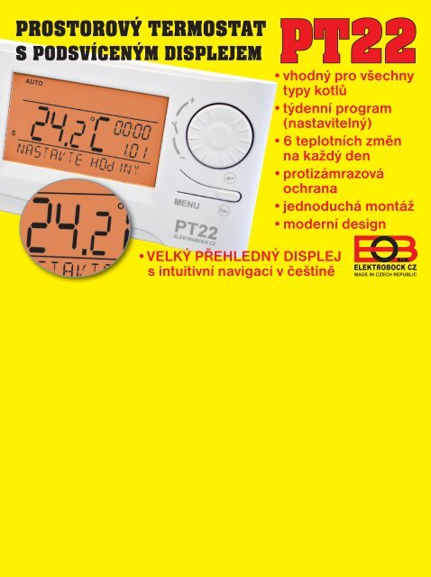 pt22 prostorovÃ½ termostat s podsvÃ­cenÃ½m displejem - Elektrobock
